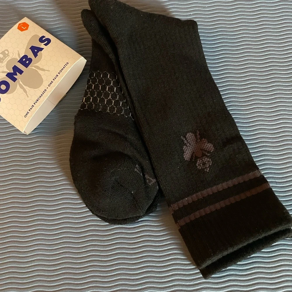 Bombas Black Crew Socks with Subtle Gray Accent